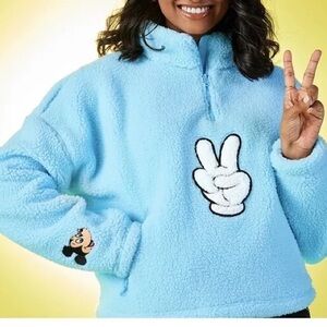 Disney Mickey Mouse Peace Sign Fleece Top Cropped Sweater Embroidered Sold Out